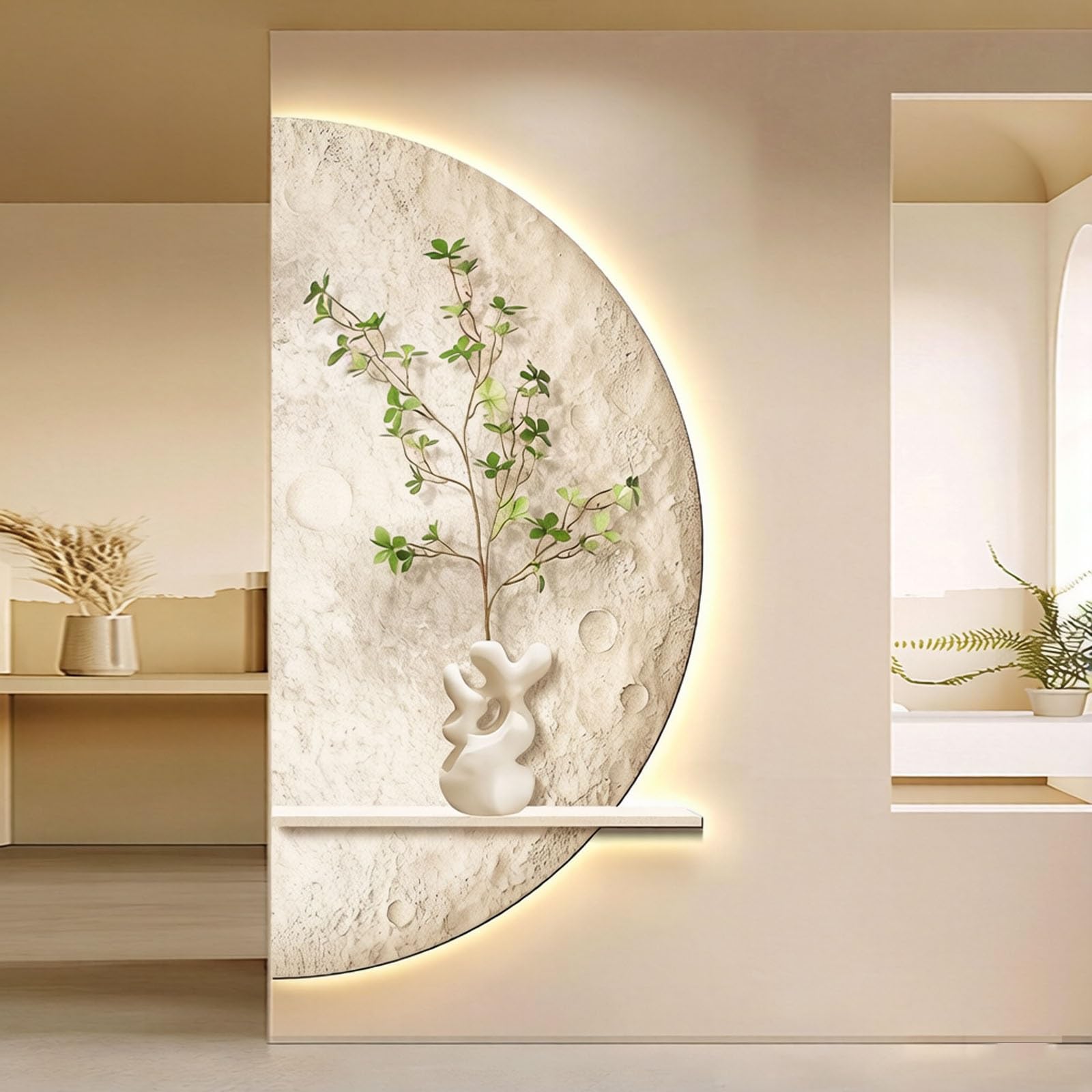 RASJCGRCOA Sandstone decor 3d wall art painting with led light large wall sculpture entrance foyer decorative modern remote control Plug-in power supply(A,23.6 * 47.2in/60 * 120cm)