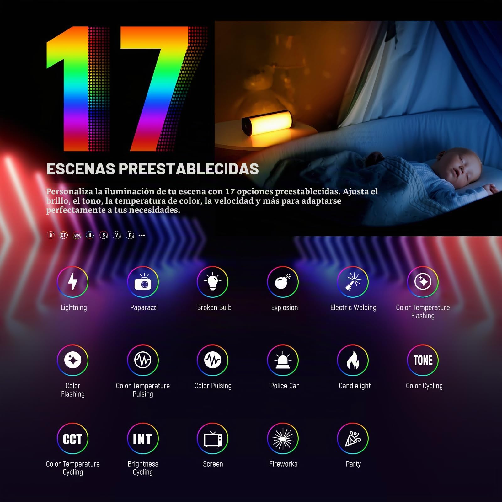 NEEWER Varita de Luz Magnética [Paquete de 2] con App Control, 360° Todo RGB Mini LED Video Barra Luz 2500K~8500K Regulable CRI 97 con Batería 2550mAh, 17 Escenas para fotografía Vlog TikTok, TL97C