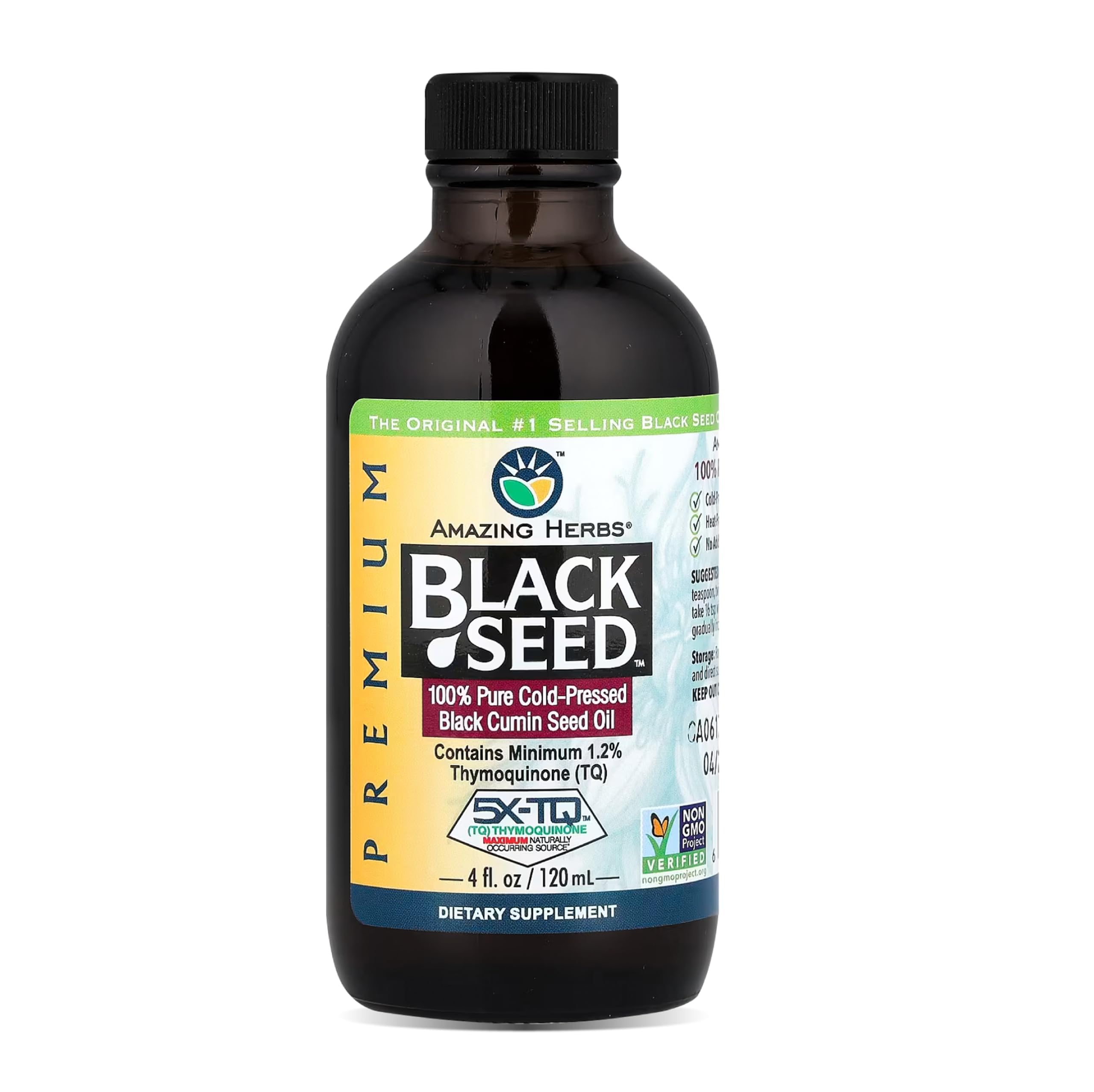 Amazing Herbs Premium Black Seed Oil Liquid - 4 Fl Oz Glass Bottle