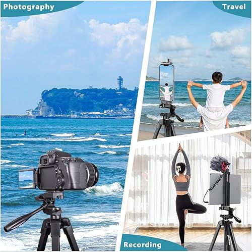 Miniatura 6 de Lusweimi Trípode de 72 pulgadas para iPad iPhone, trípode de cámara para teléfono con soporte de teléfono 2 en 1 para teléfono