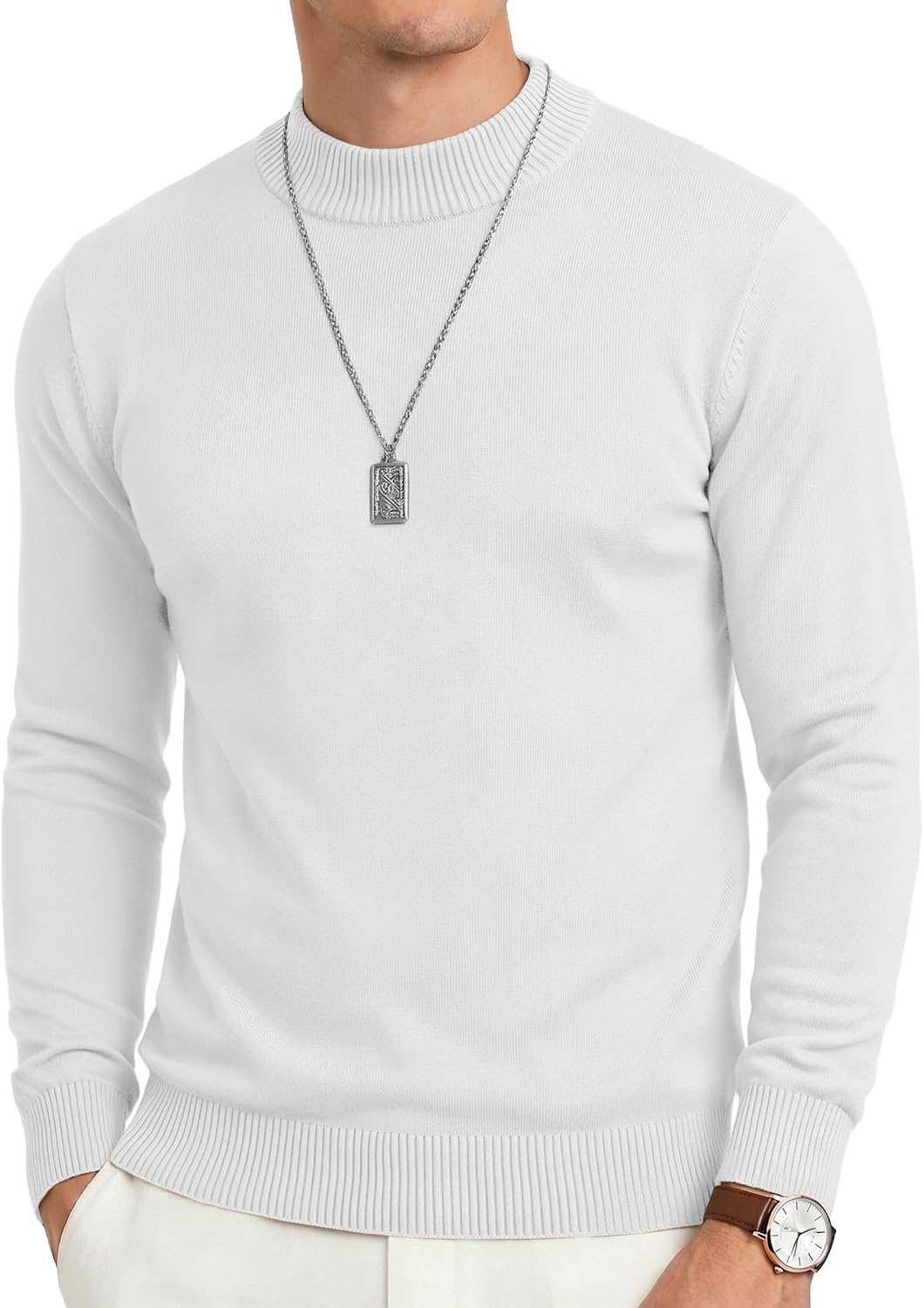 COOFANDY Men's Mock Turtleneck Ribbed Knit Pullover Sweater Casual Lightweight Slim fit Dress Sweater Tee