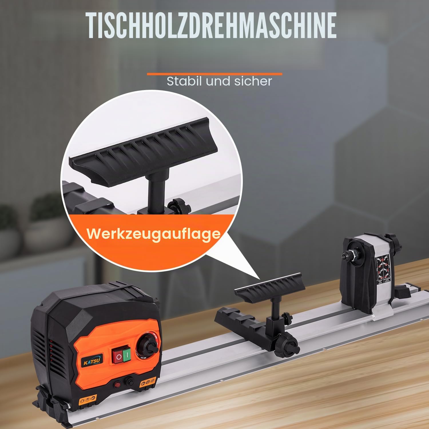 KATSU Mini-Drechselbank, 550 W, elektrische Tisch-Drechselmaschine mit variabler Geschwindigkeit, maximale Werkstücklänge 600 mm, für Heimwerkerprojekte in der Holzbearbeitung