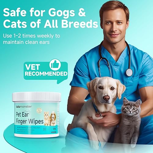 Miniatura 7 de Toallitas limpiadoras de oídos para perros y gatos diseño de carcasa de dedos Toallitas para orejas de mascotas con pinzas para controlar