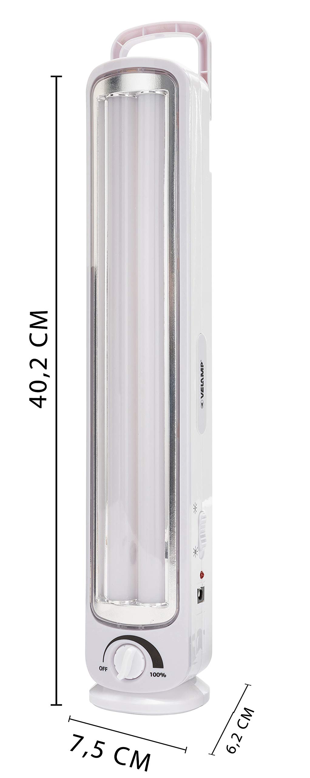Velamp BIG TWIX - Lampada di Emergenza Portatile Ricaricabile, LED, Super Luminosa (500 lumen) - Dimmerabile - Con Caricabatteria Esterno, Sicura, Leggera e Compatta