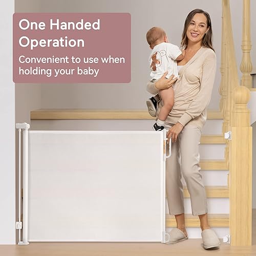 Miniatura 4 de Momcozy Puerta retráctil de malla para bebés o perros, puerta de seguridad infantil para interiores o exteriores, 41 pulgadas de alto con extensión