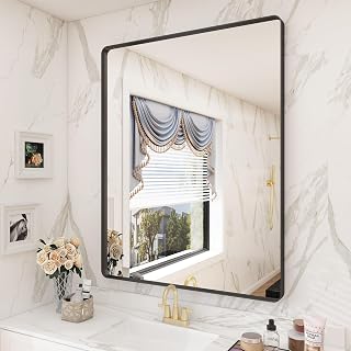 CHARMOR 28x36 Black Matte Bathroom Mirror, Rectangle Framed Vanity Mirror for Wall, Rounded Corner, Anti-Rust, Shatterproo... Price In India