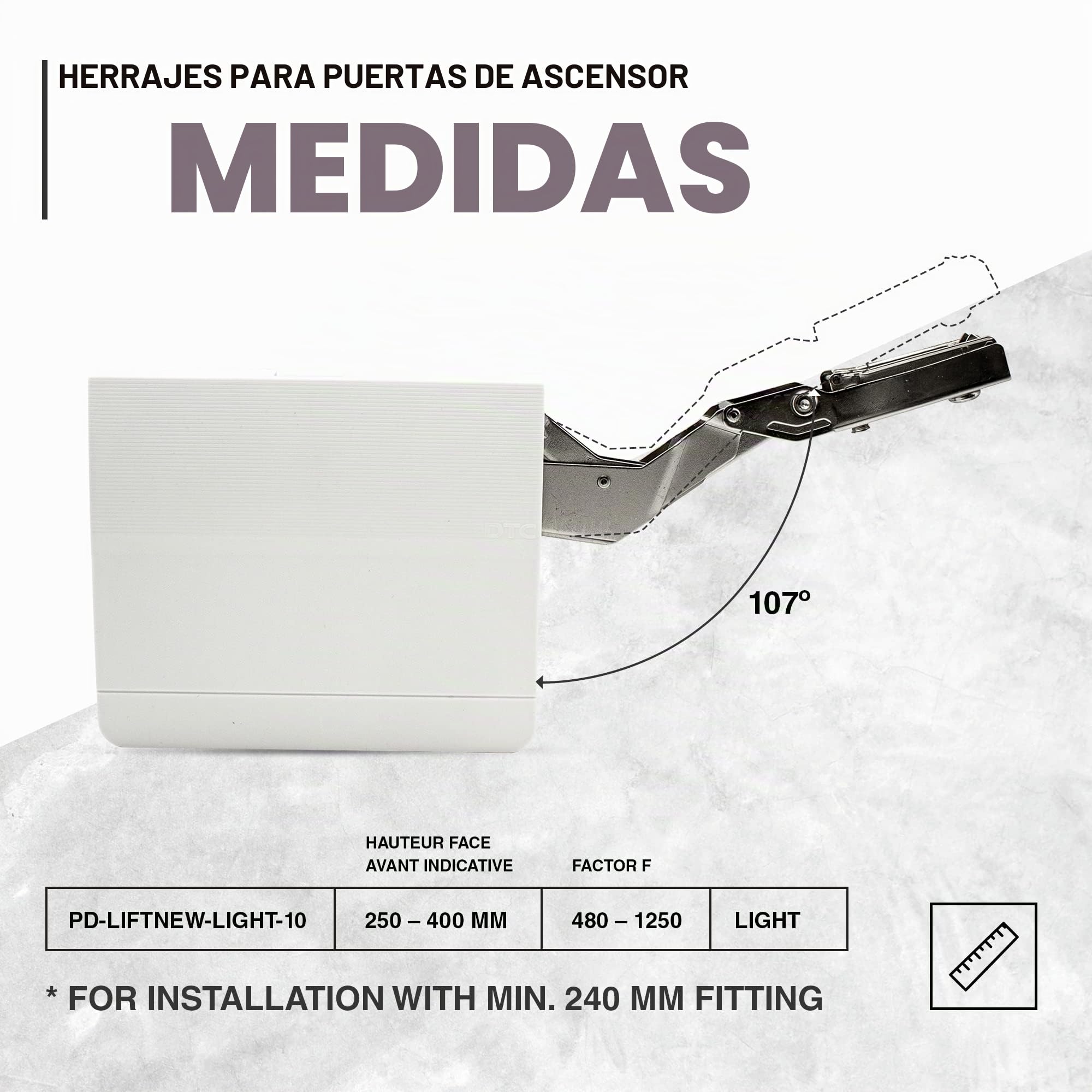 DOJA Barcelona | Herraje Puerta Elevable | Pack 4 | Compas Elevador 250-400 mm | Bisagras Elevables Fuerza 480-1250 | Bisagras Compas Puerta Abatible