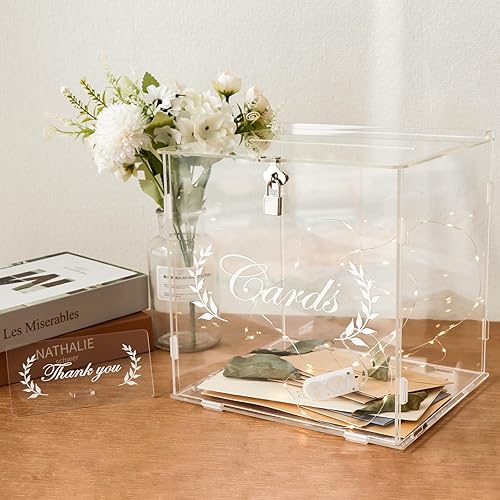 Miniatura 6 de Aytai - Caja de tarjetas de boda acrílica con cerradura, caja de tarjetas transparente para recepción de boda, caja de dinero de boda, caja de