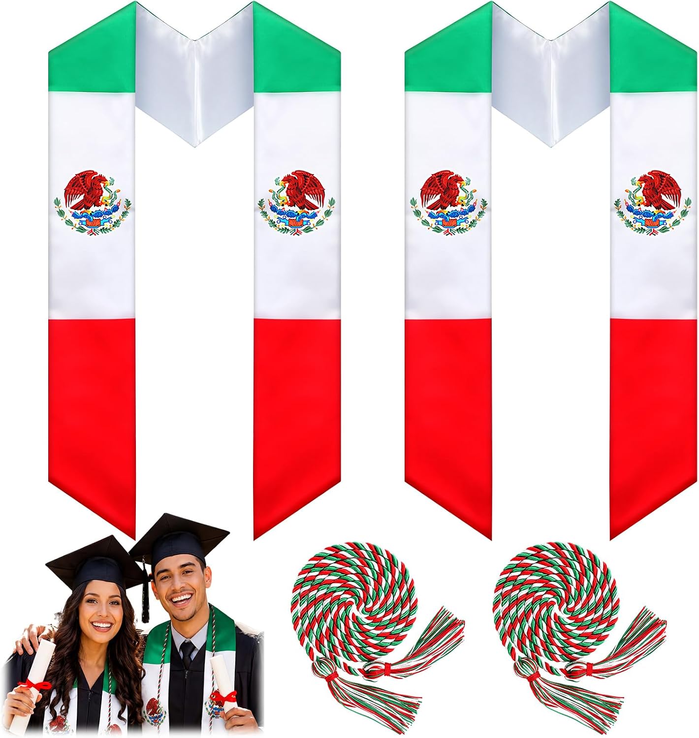 JaGely Country Flag Graduation Stole Sash Honor Cords Class of 2026 First Generation Grad Stole for International Students