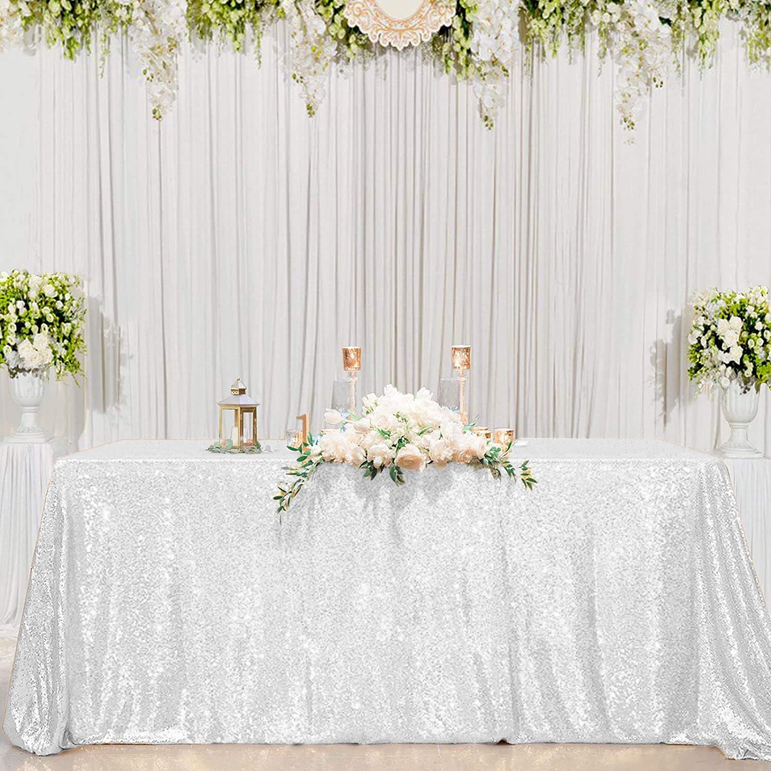 Dazzling Sparkle: Sequin Rectangle Tablecloth - 51" x 60" - Elevate Your Event with Glamorous Elegance (White Sequin)