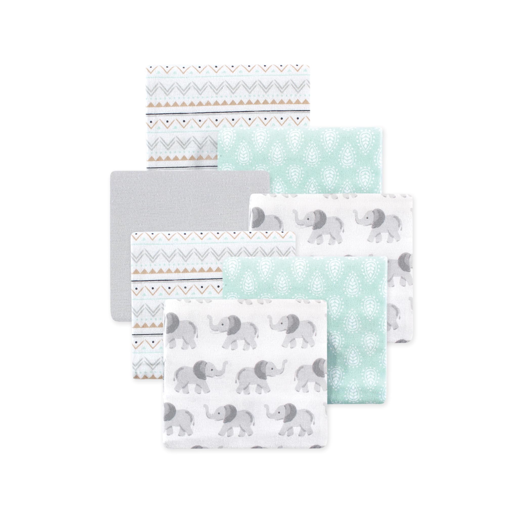 Little Treasure Hudson Baby Cotton Poly Flannel Receiving Blankets Multipack, Grey Elephant, 30x30 inches