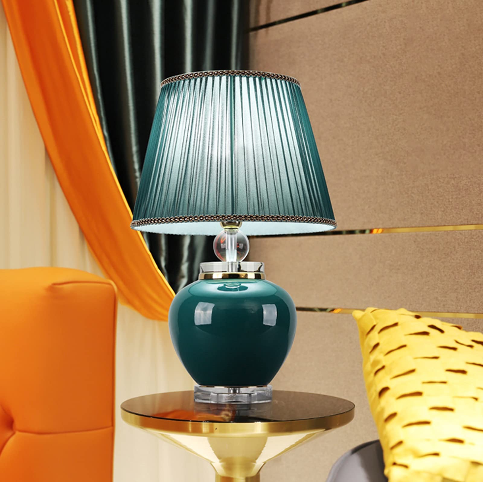 XANAYXWJ Lampada da scrivania Lampada da Comodino in Ceramica Verde retrò con Paralume in Tessuto Lampade da Tavolo da Comodino Concise per Lampada da Studio per Ufficio Domestico, Lampada da