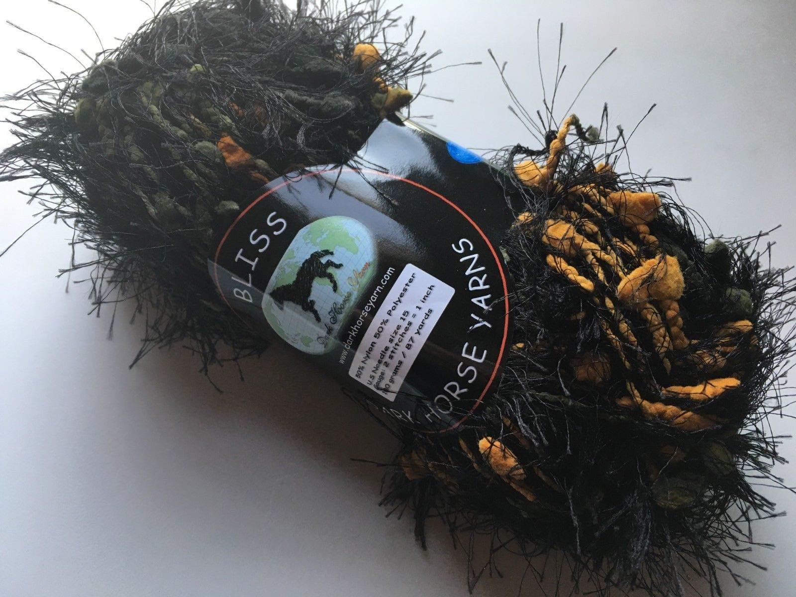 Dark Horse Yarns Bliss #506 Dark Green, Orange, Black Fancy Fur Eyelash Popcorn Yarn, 100 Gram, 87 Yards