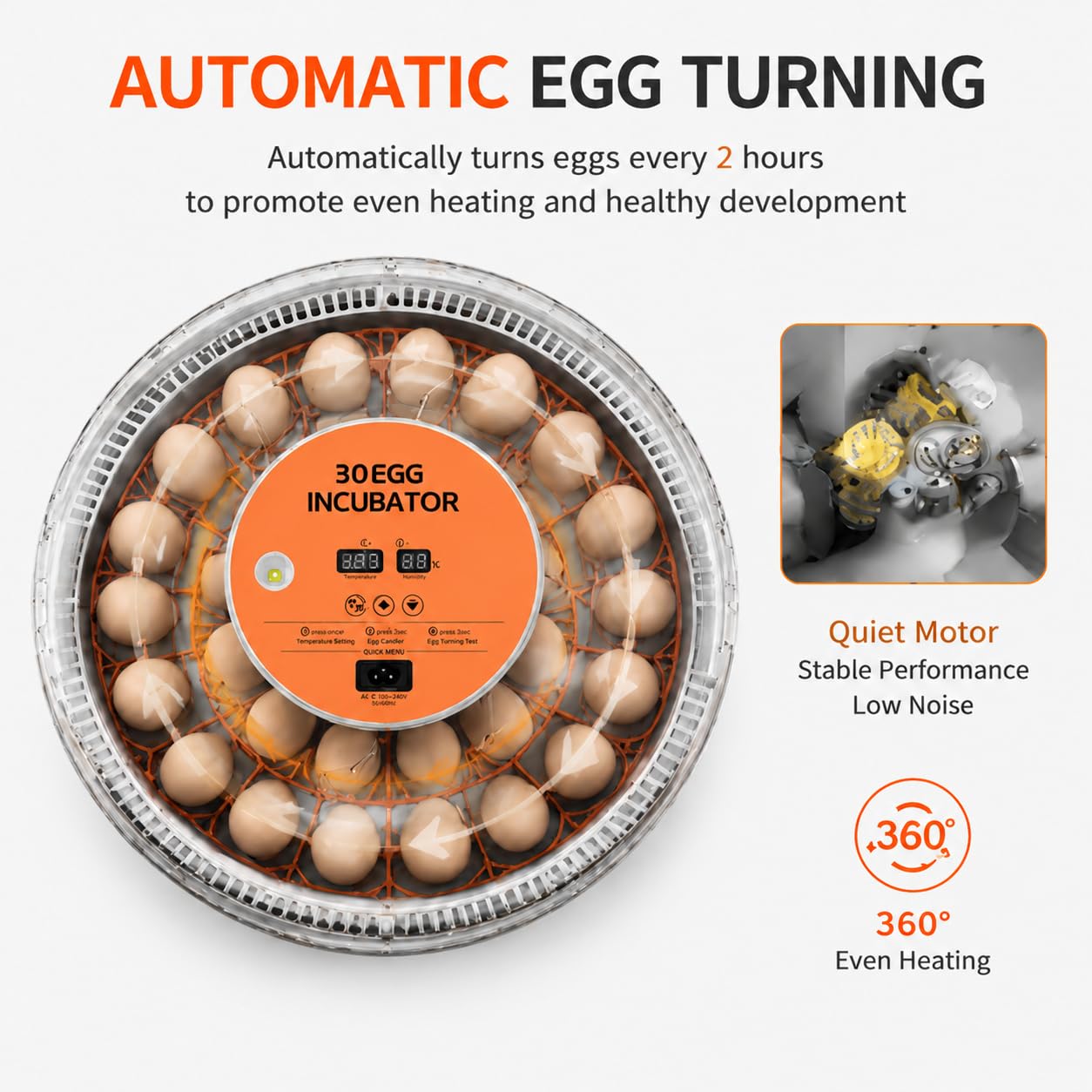 30 Egg Incubator with Automatic Egg Turning, Temperature Control and Humidity Monitor Incubators for Hatching Eggs, Chicken, Ducks, Goose, Pigeon, Quail, Parrot Incubator for Farm, Lab