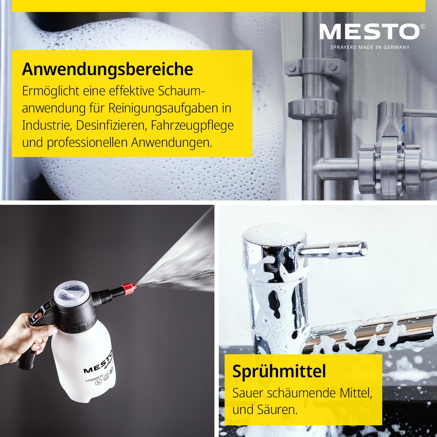 MESTO e.FOAMER F2 Akku-Schaumsprüher 2 L | Elektrischer Schaumsprüher für Auto & Reinigung | Foam Sprayer 1,5 Bar | Schaum Sprühflasche für leicht saure Flüssigkeiten | inkl. USB-C Kabel