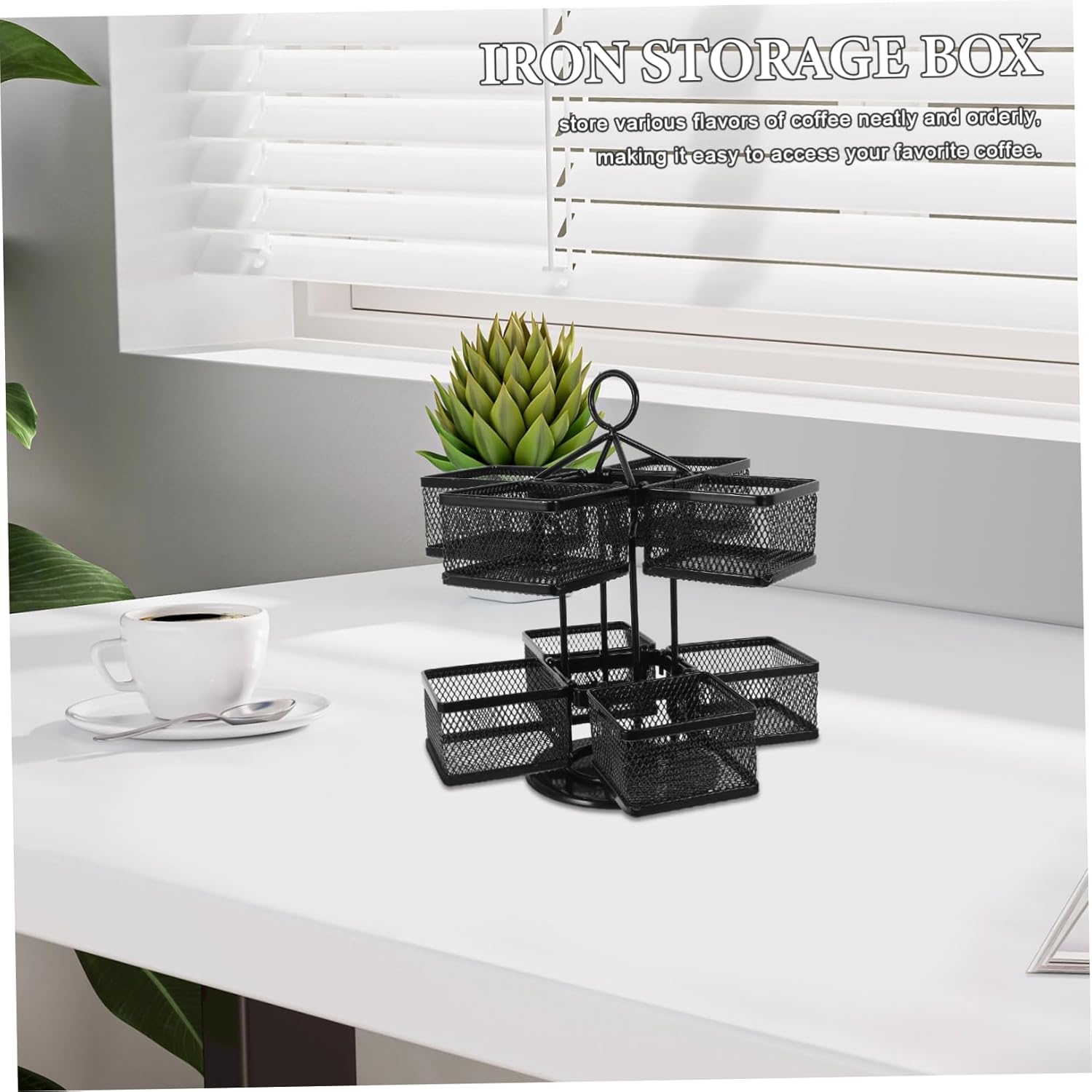 360degree Iron Wire Tea Bag Storage Holder Rotating Organizer for Tea Bags Sugar Packets and -saving Kitchen Countertop for Efficient Organization