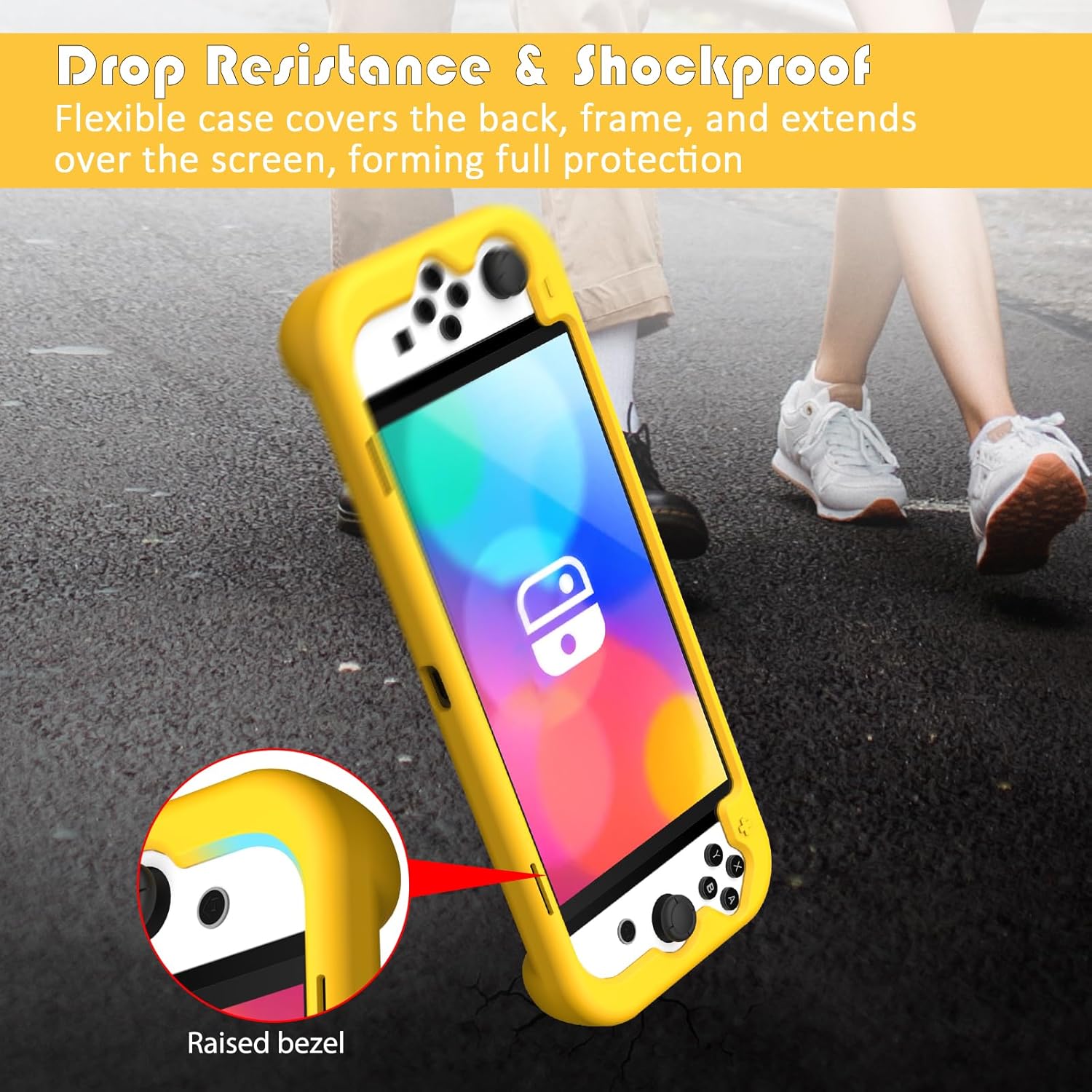 KENOBEE Silicone Case for Nintendo Switch OLED Model 2021, Soft Lightweight Ergonomic Grip Protective Cover with Shock-Absorption and Anti-Scratch Design for Switch OLED Console 7.0", Yellow - Image 3