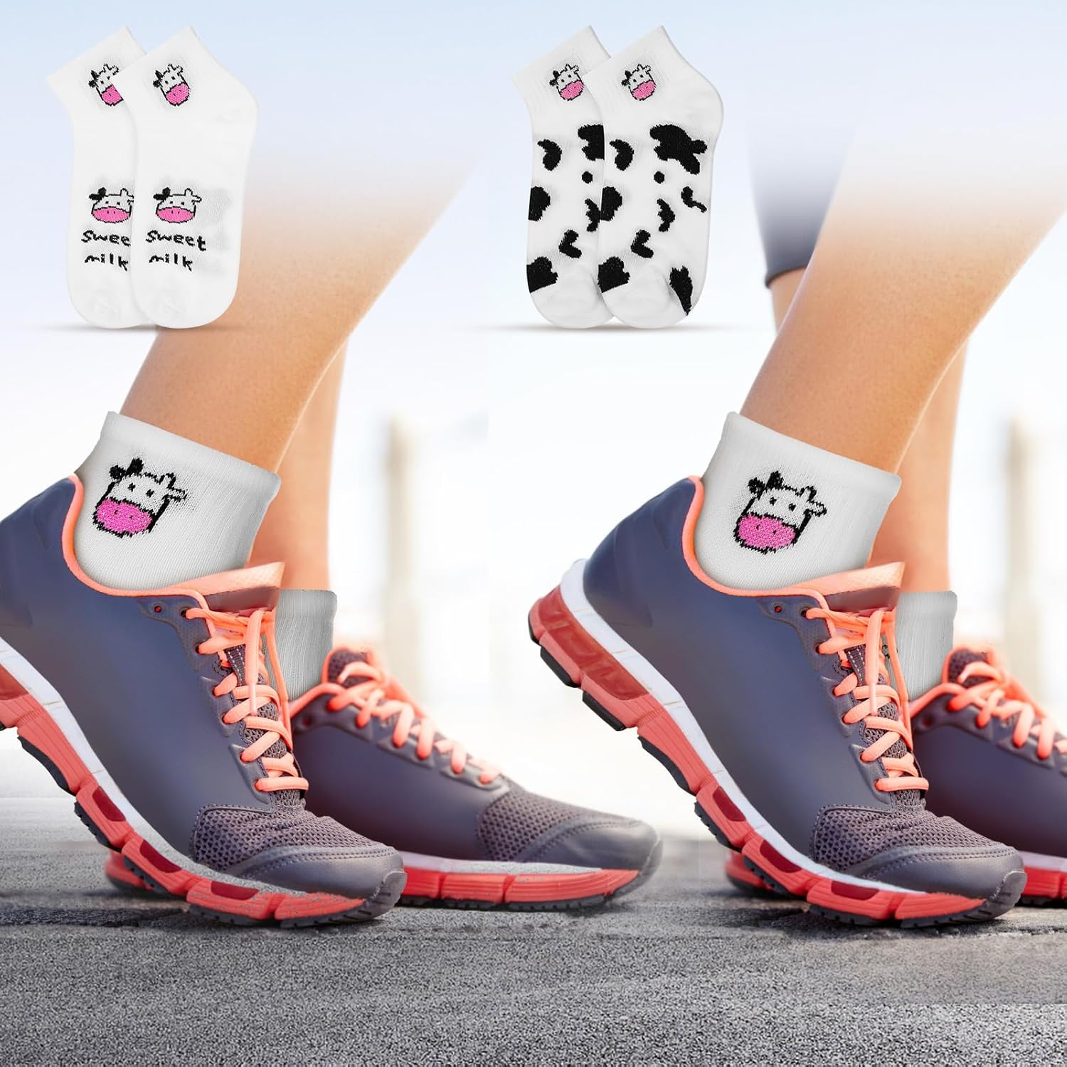 Cow Socks For Women Girls, 5 Pairs Cow Print Sock For Kids, Cute Cotton Striped Ankle Socks, Black White Short Casual Socks For Winter Christmas New Year Gift - Image 2