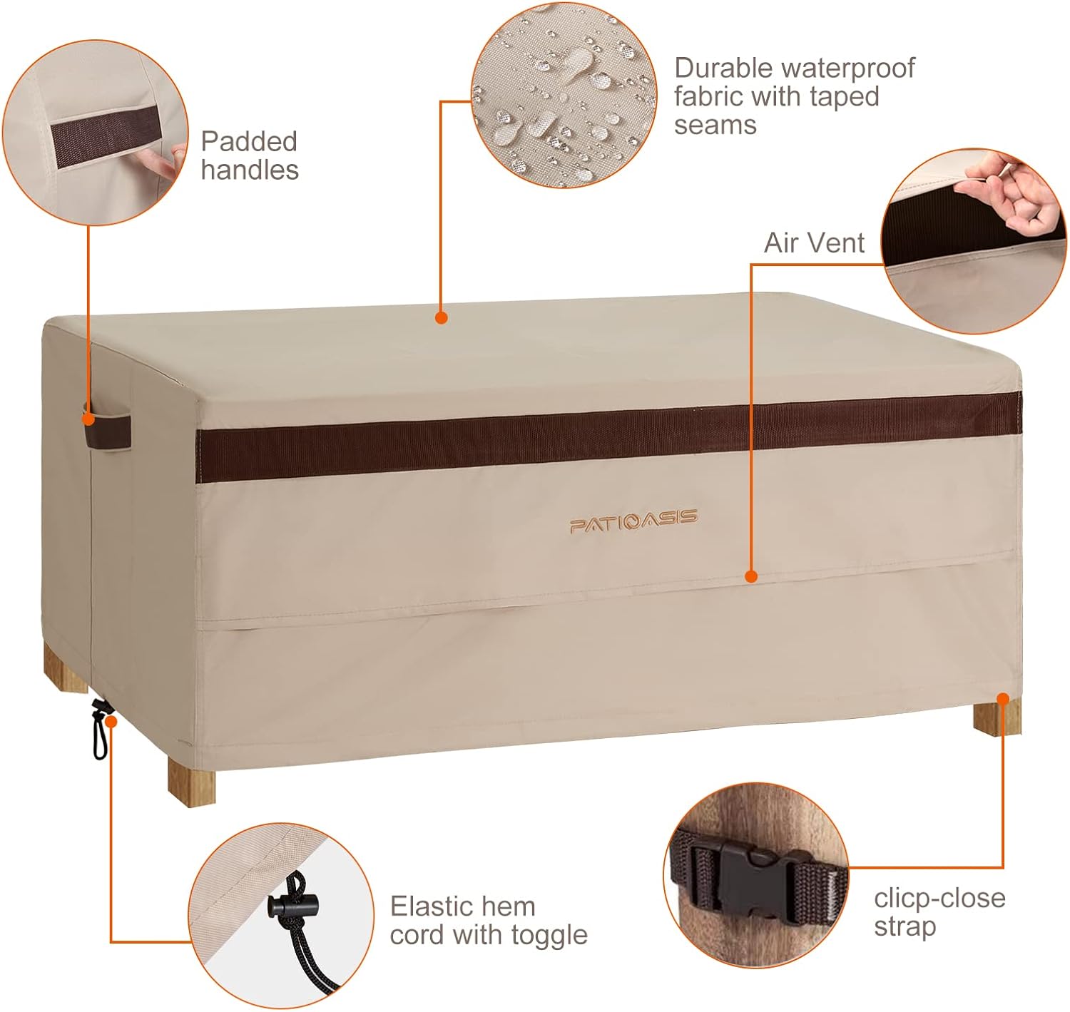 Patio Coffee Table Cover, Waterproof Outdoor Lawn Furniture Rectangular Small Table Covers 48inch Long Outside Rectangle Coffee Table Covers Beige - Image 3