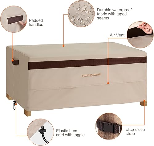 Miniatura 3 de Funda para mesa de centro de patio, impermeable, para muebles de césped al aire libre, rectangular, de 48 pulgadas de largo, color beige