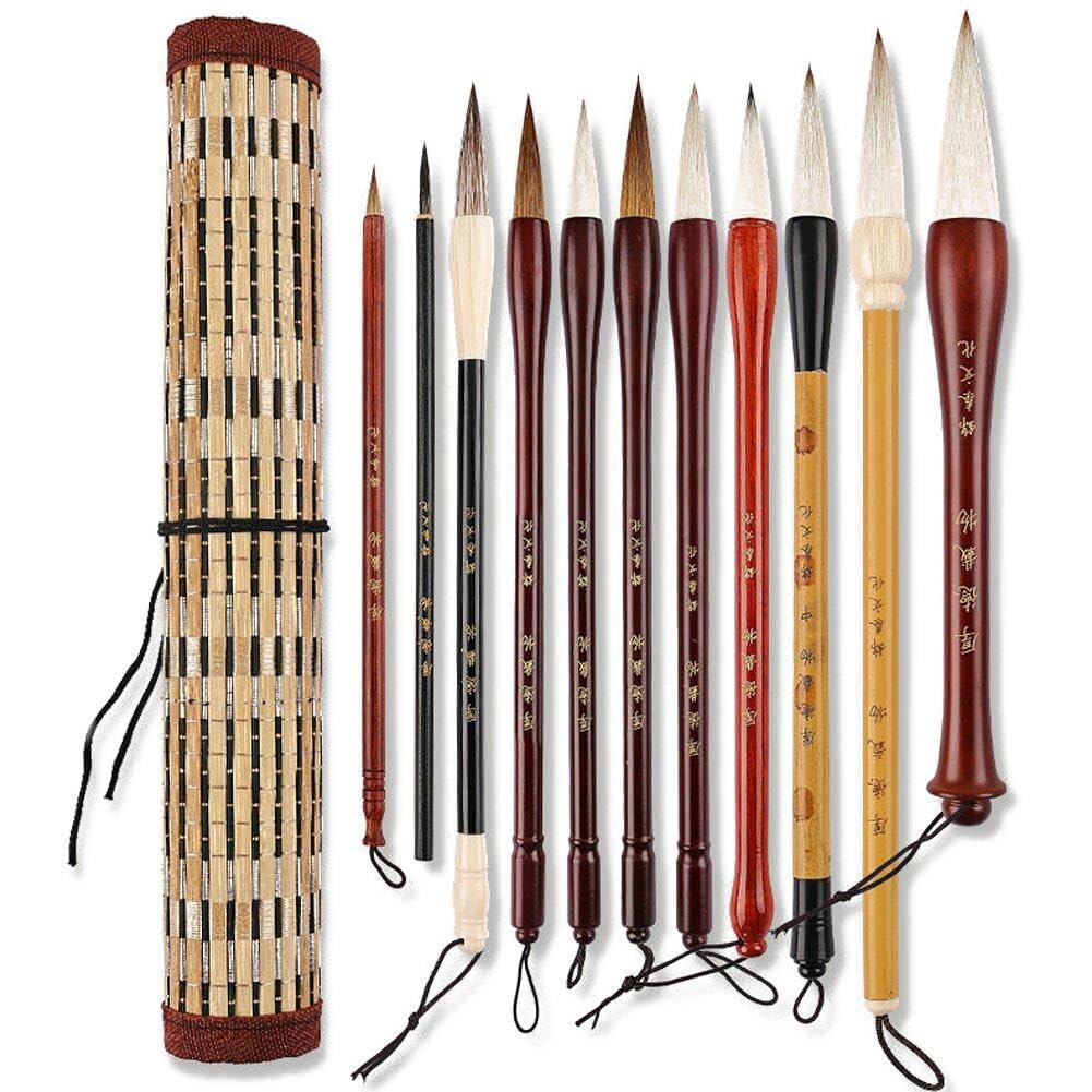 Chinesische Kalligraphiebürsten Malerei Schreiben Pinsel Aquarellbürsten Set Kanji Japanisch Sumi Zeichnung Pinsel Roll-up-pinselhalter