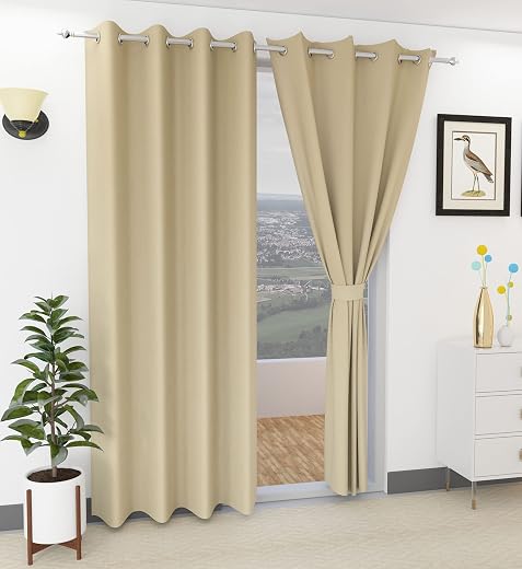 Yellow Weaves 100% True Blackout Door Curtains 7 Feet Long, Pack of 2, Plain Room Darkening Curtains for Door, Noise Reduc...
