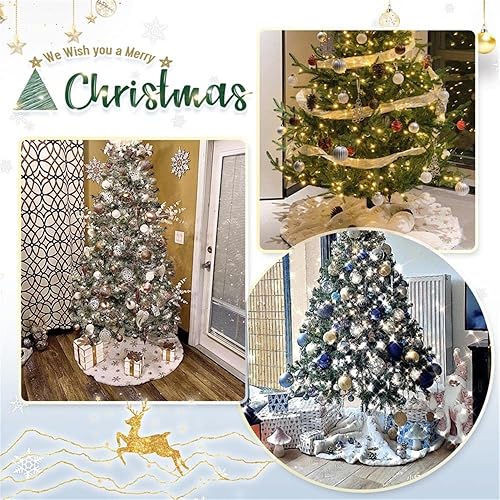 Miniatura 11 de Falda de árbol de Navidad de 48 pulgadas, falda de árbol de piel sintética de lujo con copos de nieve dorados y lentejuelas, alfombrillas grandes