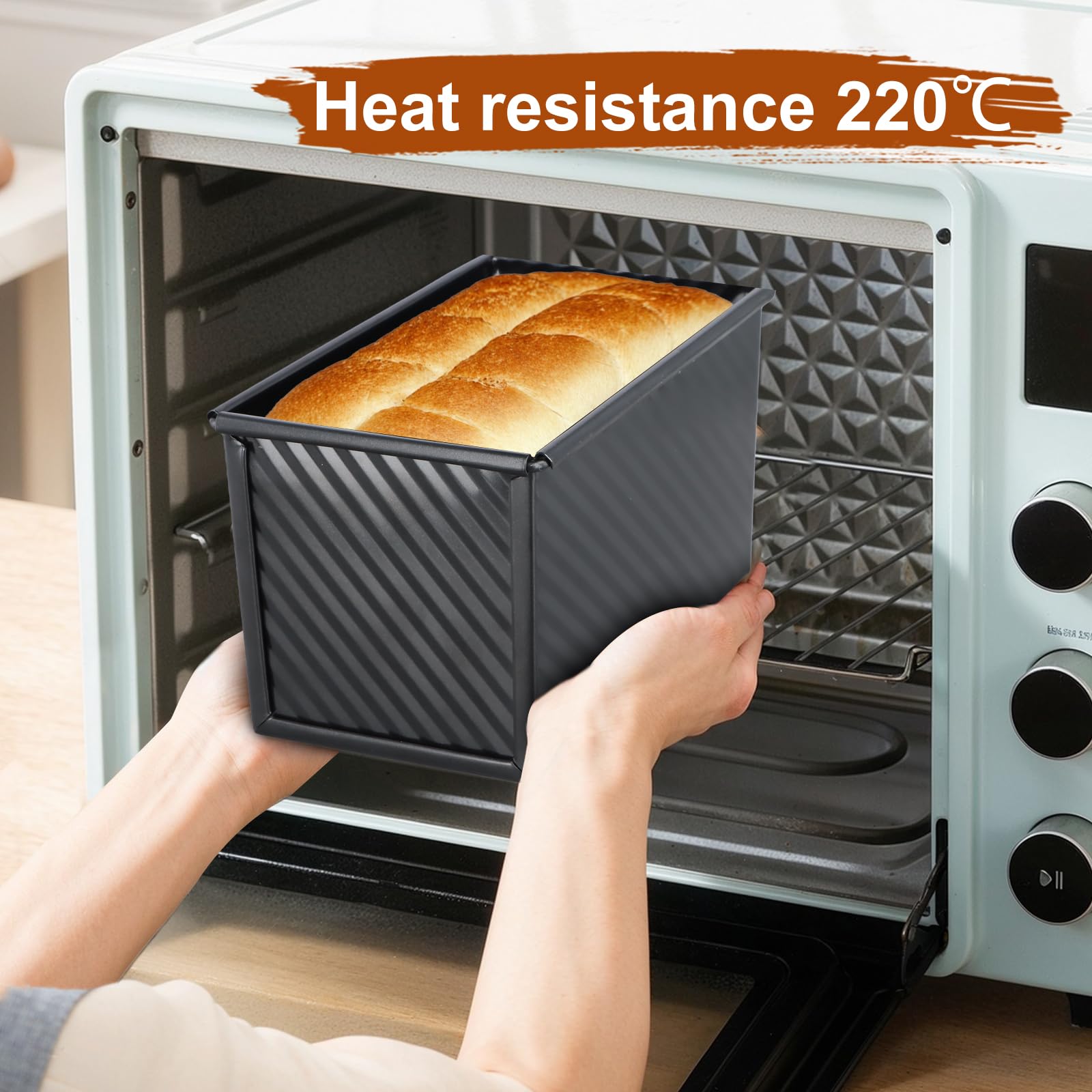 2 pièces moule à pain de mie acier carboné antiadhésif, couvercle inclus, ventilé, grattoir fourni, résistant à 220°C, patisserie