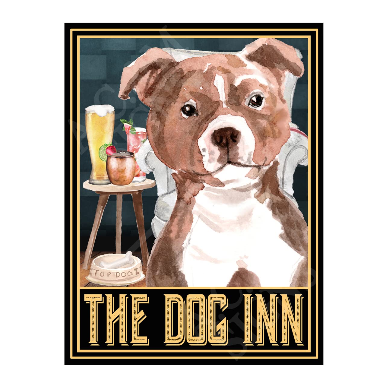 Metal Sign Plaque The Dog Inn Staffordshire Bull Terrier Home Bar Man Cave Garden Shed Garage Pub Decor Shed Garage size 10x8in ref8175