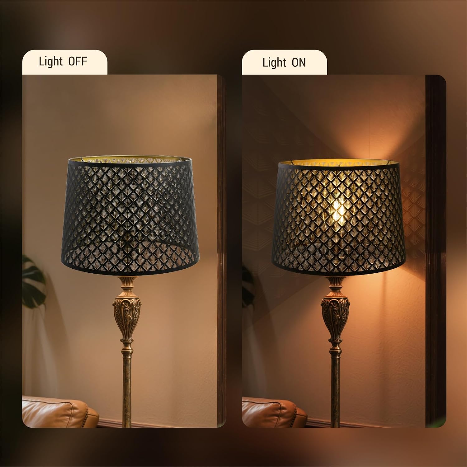 Lampshade Drum Lamp Shades 14" Top x 16" Bottom x 11" High (Spider) Metal Black Gold Large Lamp Shade for Floor Lamp, Living Room Lights & Table Lamp - Art Small Arrow Etched - Lampshades Replacement