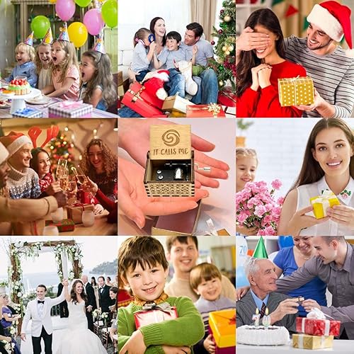 Miniatura 6 de Pursuestar - Caja de música de madera grabada, con manivela, para boda, San Valentín, Navidad, regalo de cumpleaños