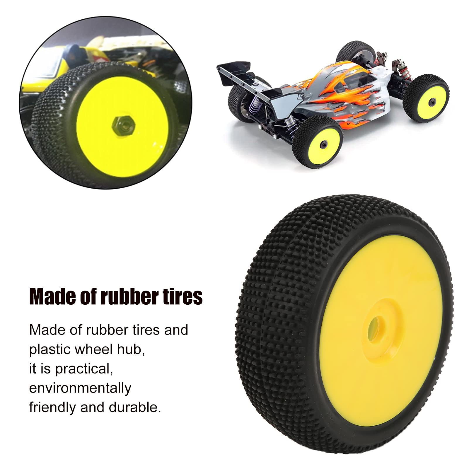 Pneus et roues RC de 1 Roues et Pneus de Voiture 1/10 RC, Moyeu en Alliage d'aluminium Roues et