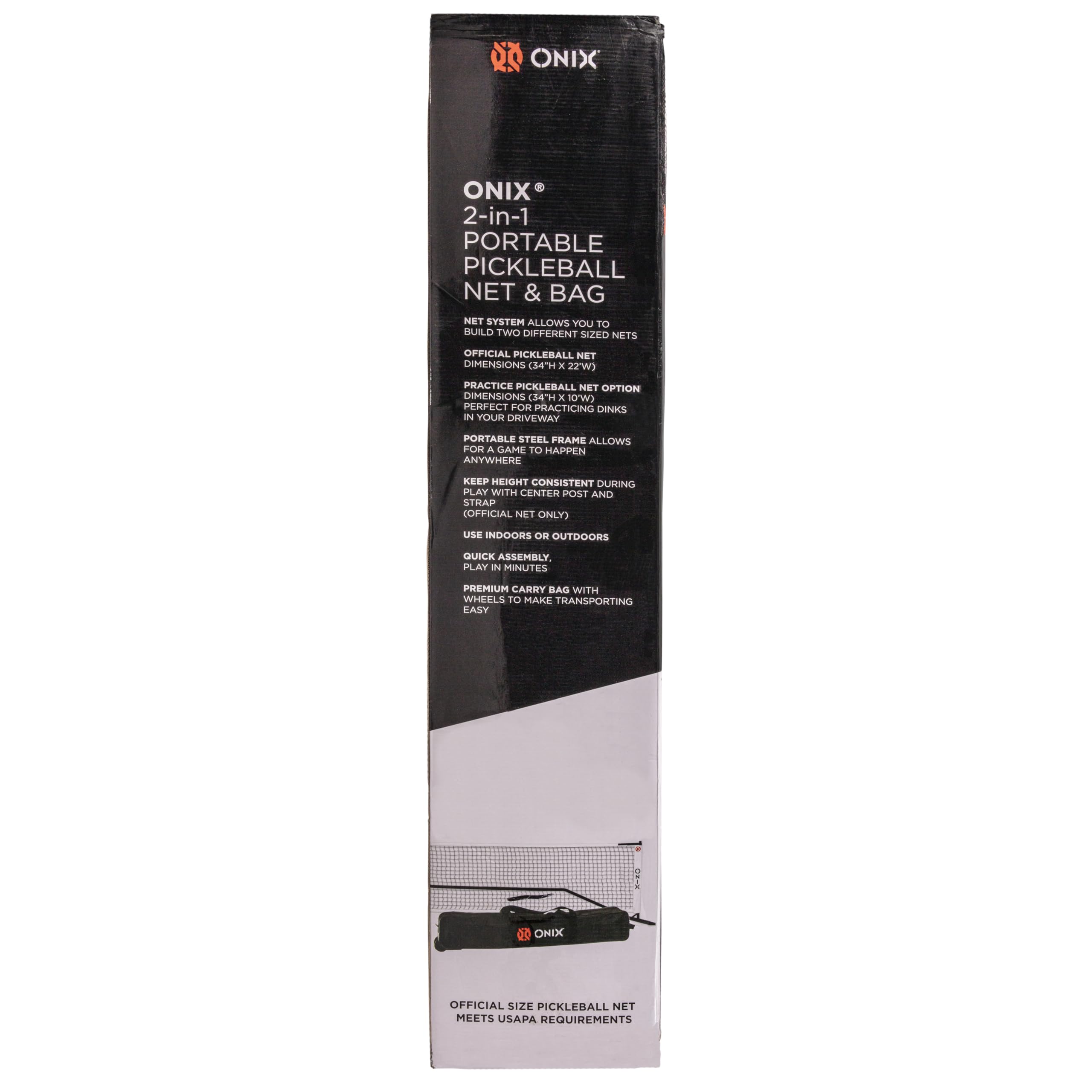 ONIX Pickleball Netz, 2-in-1 tragbares Netz und Übungsnetz-Set, inkl. Tragetasche mit Rollen, Weiß