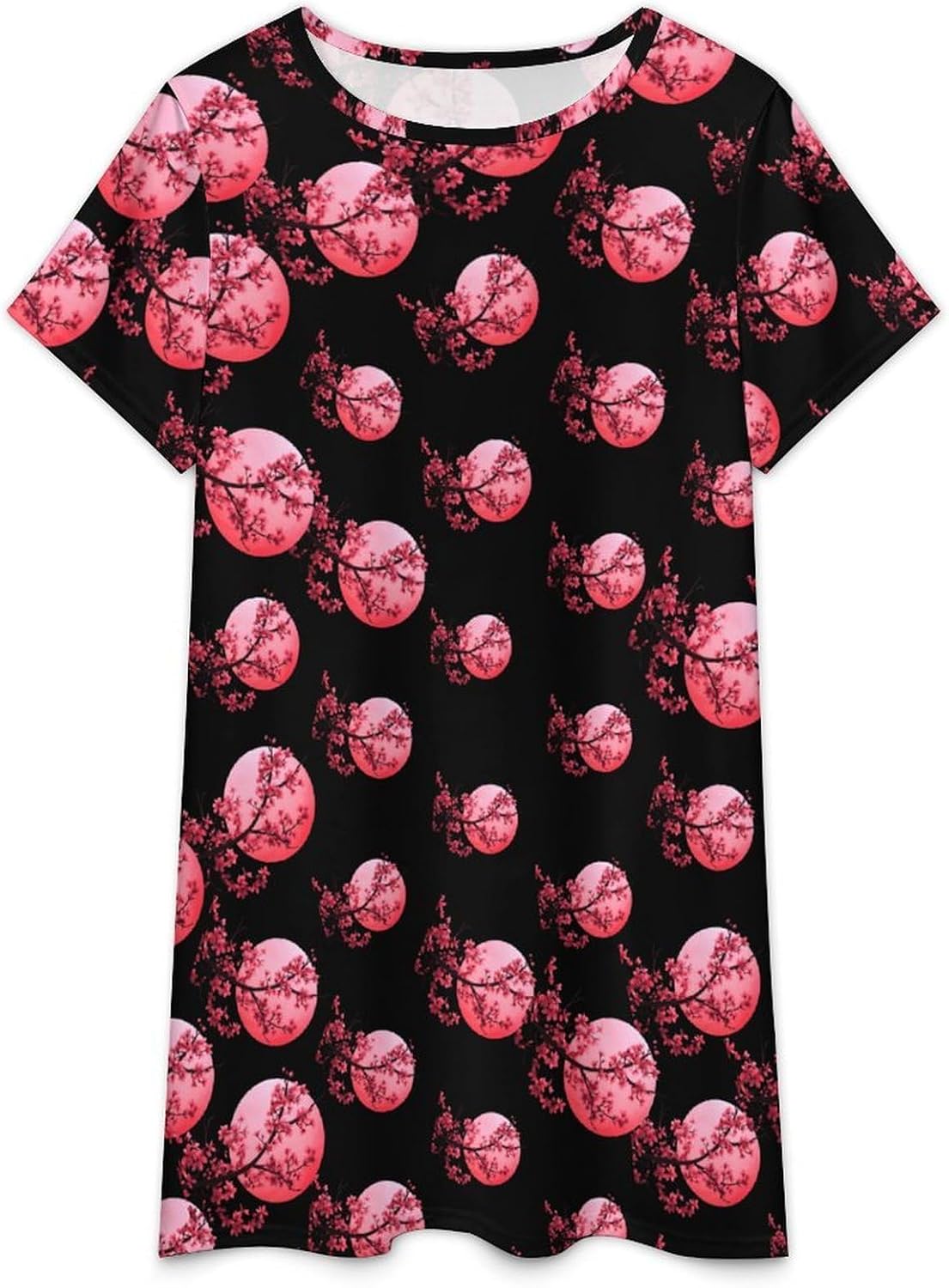 Sun with Cherry1 Flower Nightgowns for Women Short Sleeve Sleep Dress Casual Sleepshirt Night Gowns Pajamas
