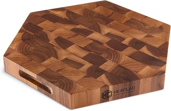 HexClad End Grain Walnut 15-Inch Charcuterie Board and Cutting Board, Double-Sided, Checkerboard Design, Recessed Finger Grips for Easy Handling, 1.5-Inch Thick