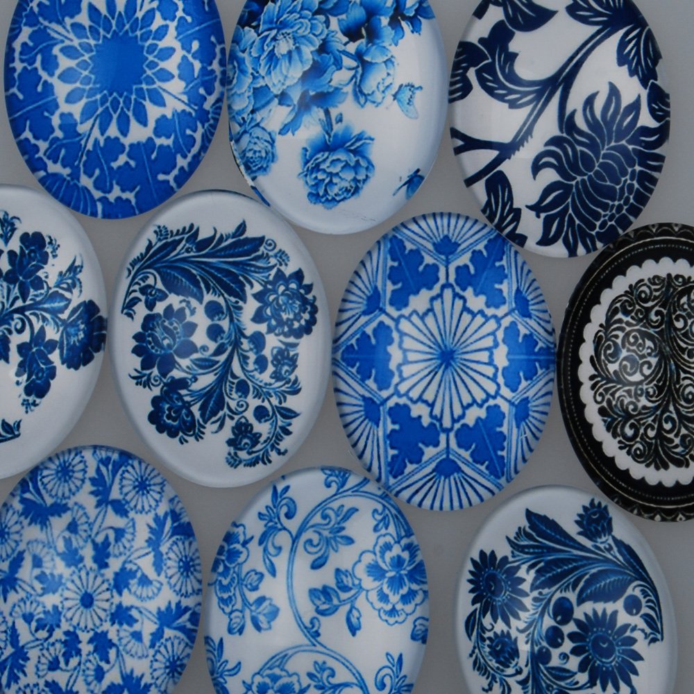 Rosebeading 10PCS 30 * 40mm Mixed Oval Flat Back Handmade Photo Glass Cabochon - Image Glass Cabochons (10029951)