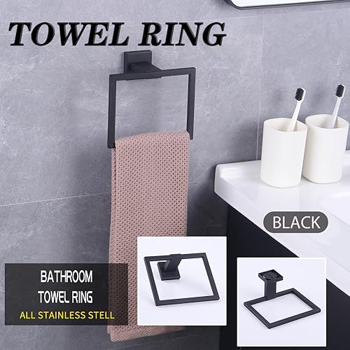 Miniatura 2 de GERZWY Moderno soporte de toalla negro SUS304 de acero inoxidable toallero anillo de toalla para baño Lavatorio montaje en pared estilo