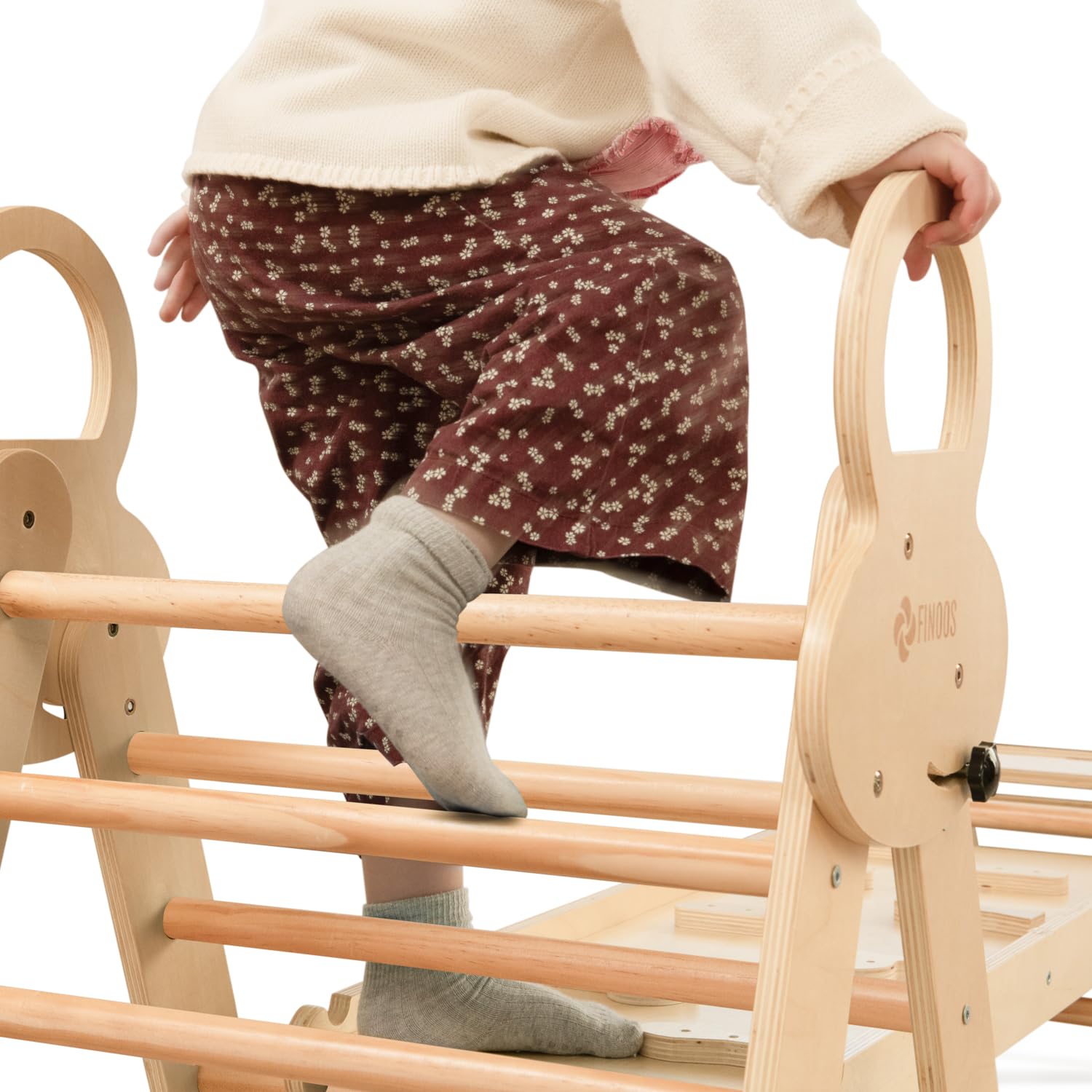 FINOOS Montessori Indoor Spielset: 7-in-1 Klettergerüst mit Rutsche & Bogen für Kleinkinder und Kinder (1-3 Jahre) (Naturholz)