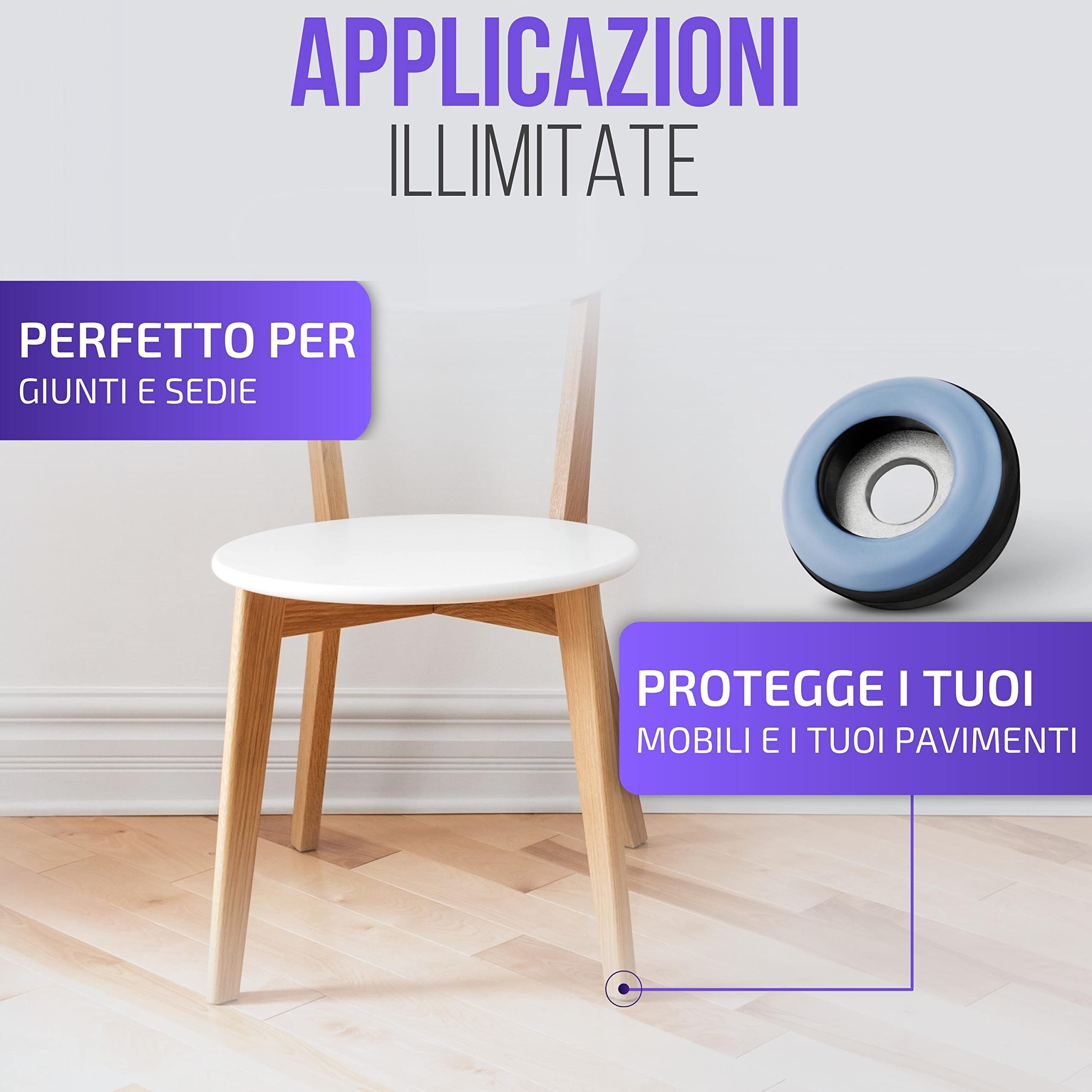 Feltrini Per Sedie Con Vite - 50 Pezzi Tondi 22mm, Grigio, Antiscivolo - Foto 7