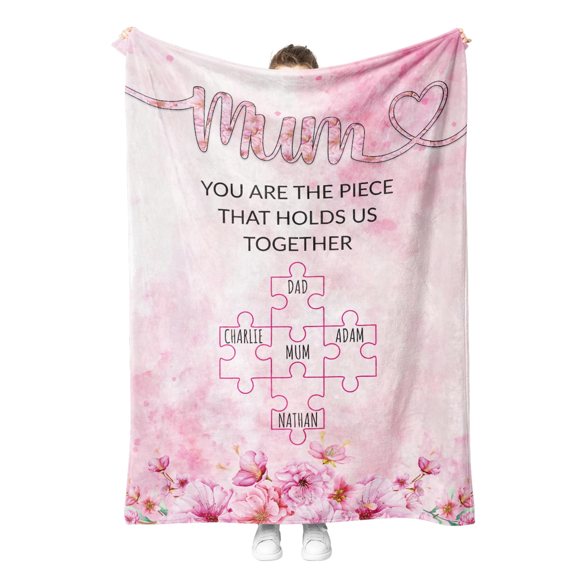 Print Maniacs Puzzle Personalised Blanket Pieces Name Sign Mum You Are The Piece That Holds Us Together Mum Birthday Gift For Mum
