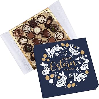 Herz & Heim Personalised Chocolates 100 g Frohe Ostern with Name - Elegant Chocolate Box as Easter Gift - Chocolate in Gift Box - Gift Idea for Easter for Men and Women