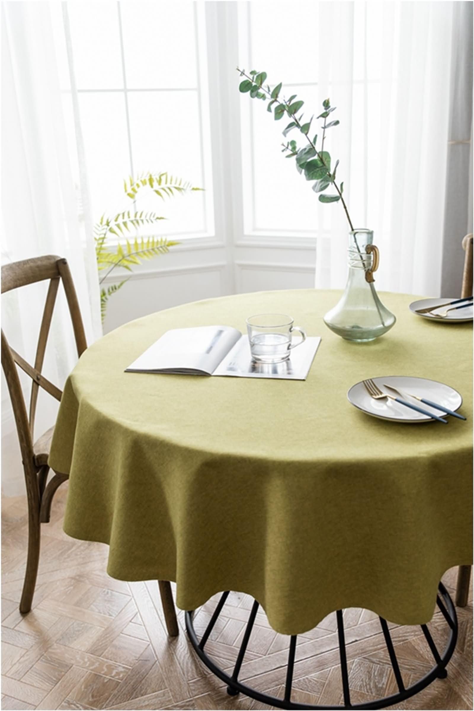 Manteles Redondos Antimanchas 200CM,Manteles de Mesa Verde Color Sólido Poliéster Manteles para Mesa de Comedor