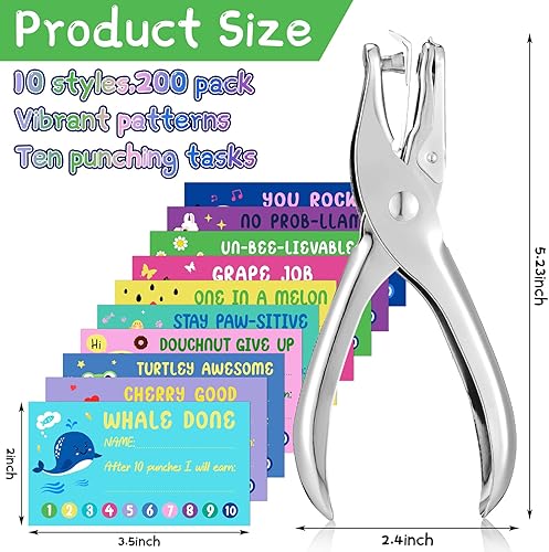 Miniatura 2 de Teling 200 tarjetas perforadoras de comportamiento con perforador de agujeros, tarjeta de recompensa de comportamiento para estudiantes, aula,