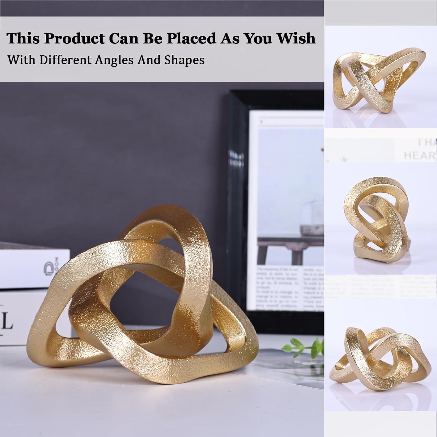 LCCCK Infinity Knot Sculpture Gold Knot Decor Object, Abstract Knick Knacks Coffee Table Modern Statue, Gold Sculpture for Home Living Room Table Ornaments and TV Stand Bookshelf Decorative