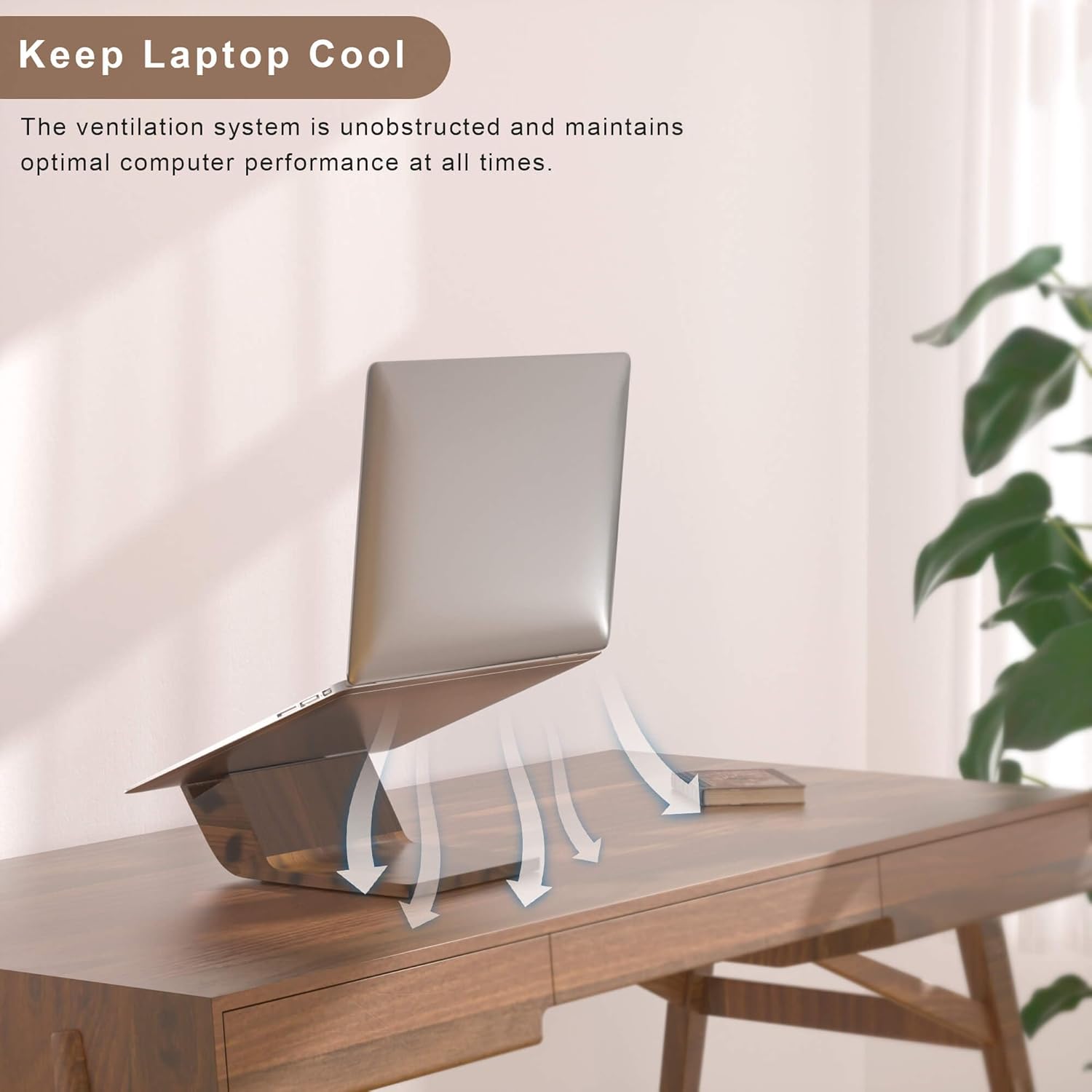 Wooden Laptop Stand, Ergonomic Computer Stand for Desk, Portable Laptop Riser, Notebook Stand Holder Compatible with MacBook Pro/Air, Dell, HP, Lenovo and All Laptops (10-17 inch), Walnut