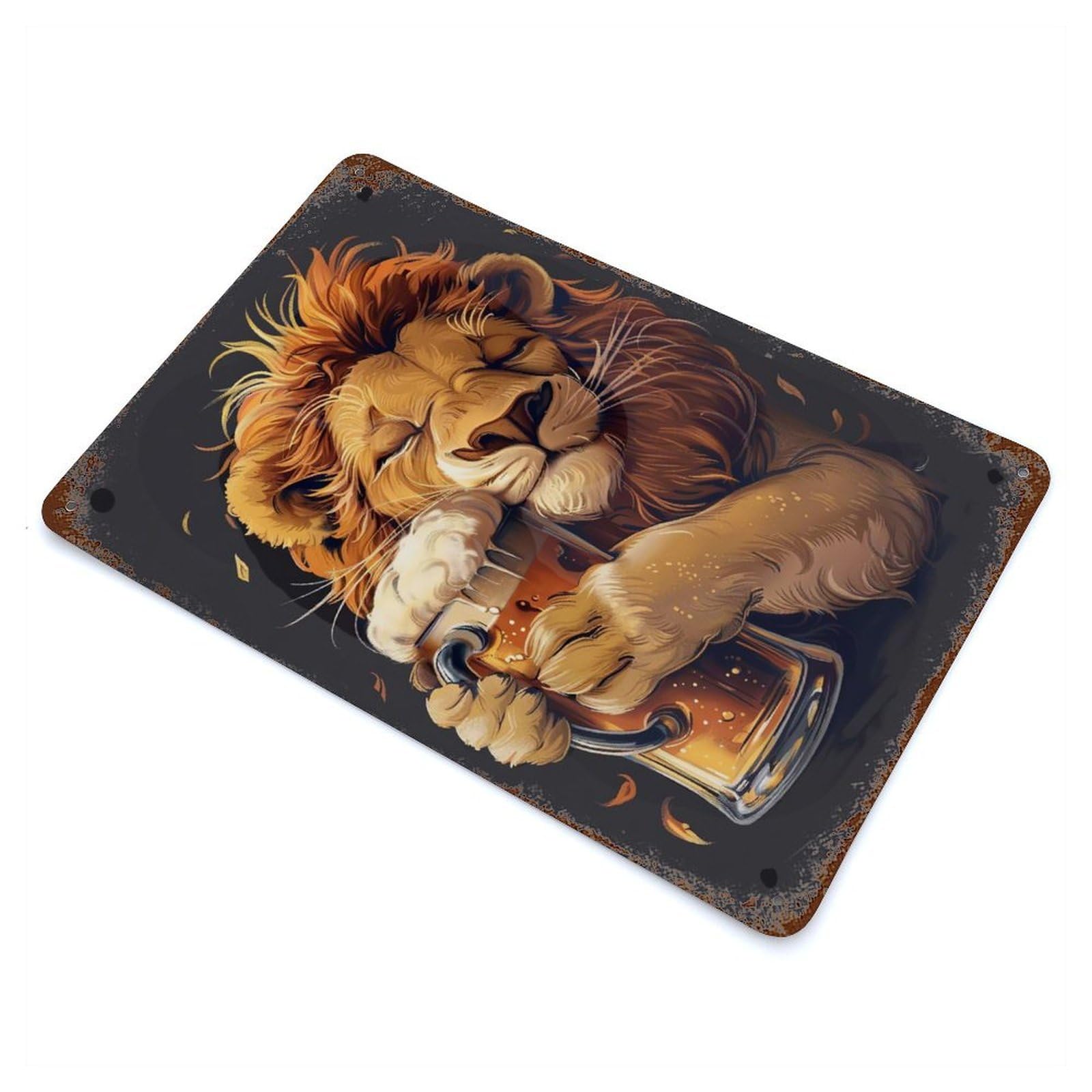 Lion Beer Rusty Metal Tin Sign 11.8"x7.9", Ideal for Patio, Garden Room And Bar Decor