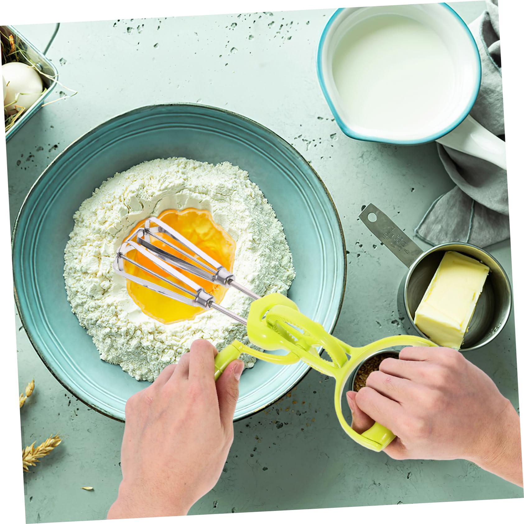 MUCKLILY 2Pcs Manual Egg Beater Ergonomic Hand Crank Kitchen Mixer for Easy Blending Mixing Multi Functional Tool for Baking Cooking Design