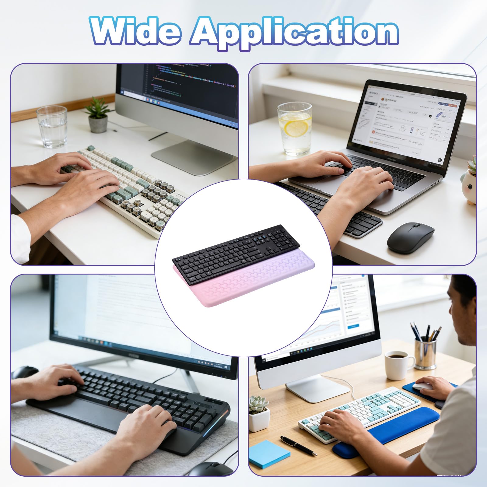 PATIKIL Support De Clavier D'Ordinateur Avec Repose-Poignet, Coussin De Soutien Pour Poignet D'Ordinateur, Support Surélevé De Clavier Pour Bureau Jeu Domicile, Rose Et Violet