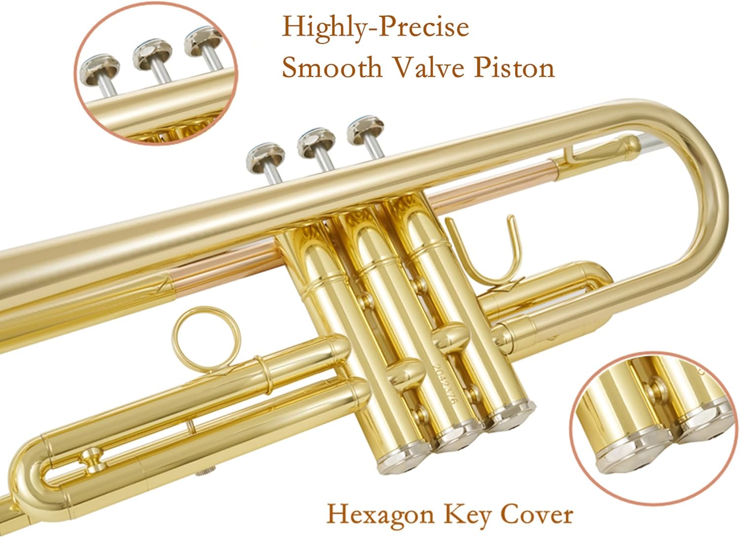 Bb Trumpet (Golden) – Beginner/Student Brass Instrument with Phosphor Copper Leadpipe, ABS Sturdy Case, Cleaning Kit & 7C Mouthpiece