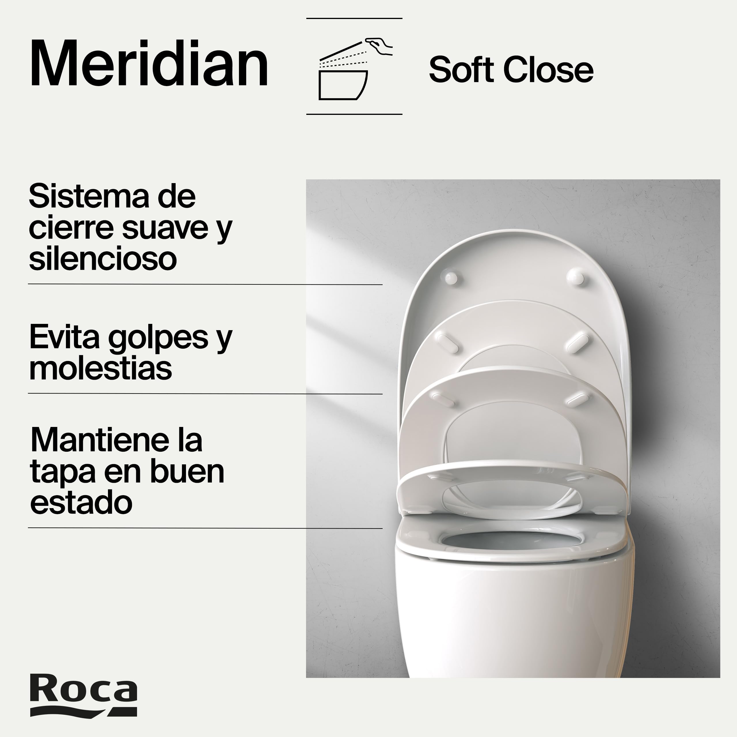 Roca Meridian - Tapa y asiento de Supralit para inodoro con caída amortiguada, tapadera de WC original con ajuste perfecto, recambio de tapa de váter resistente, blanco, A8012A200B